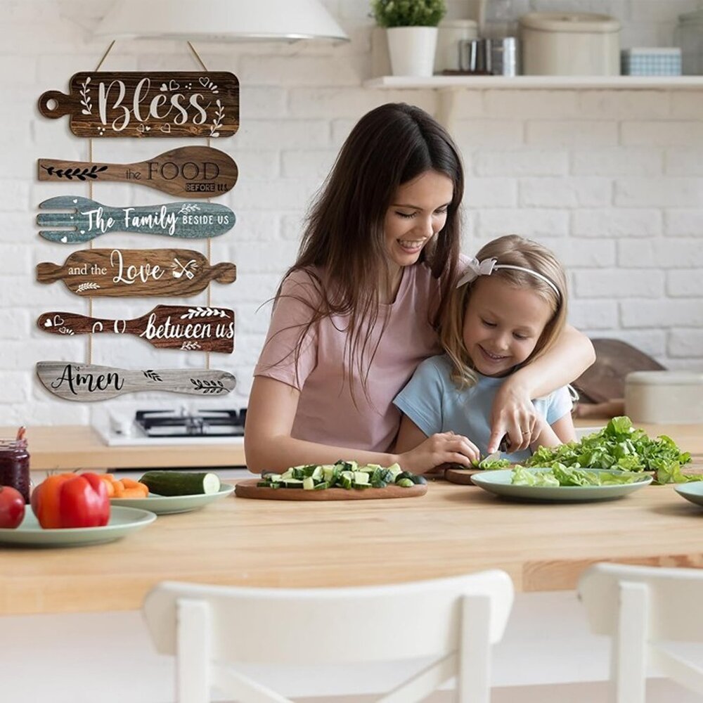 NEW 6 Pcs Bless the Food Before Us Sign Farmhouse Kitchen Wall Decor - Picture 4 of 7